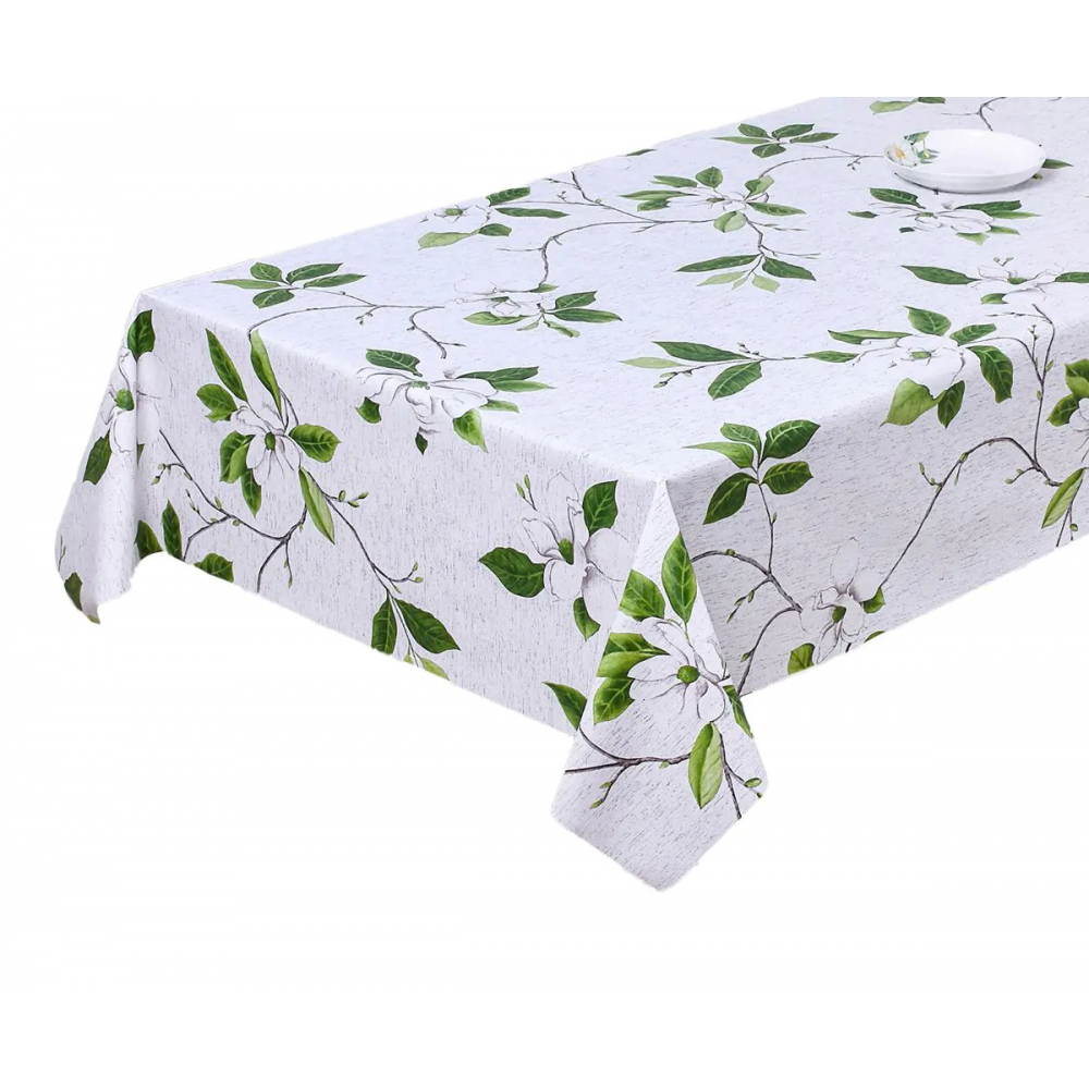 Embossed Leaves tafelzeil - White/green 137cm (per meter)