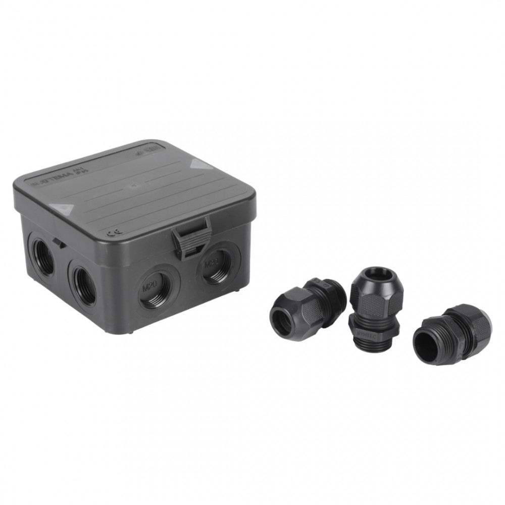 Attema kabeldoos AK1 - 8-voudig - met 3 wartels M20 - IP65 - zwart