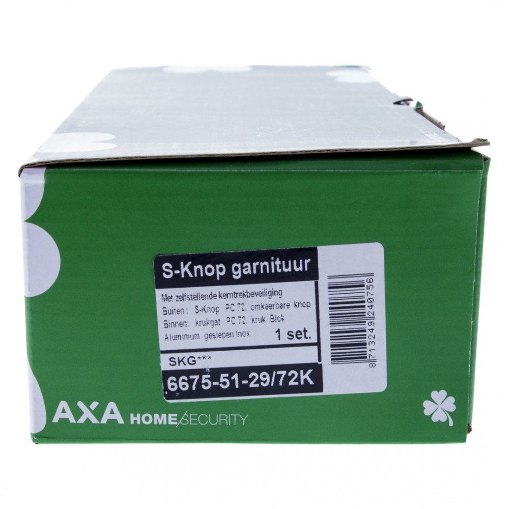 Axa veiligheidsbeslag duwer-kruk - kortschild - PC72 - type 6675-51 - met kerntrekbeveiliging - SKG*** - RVS