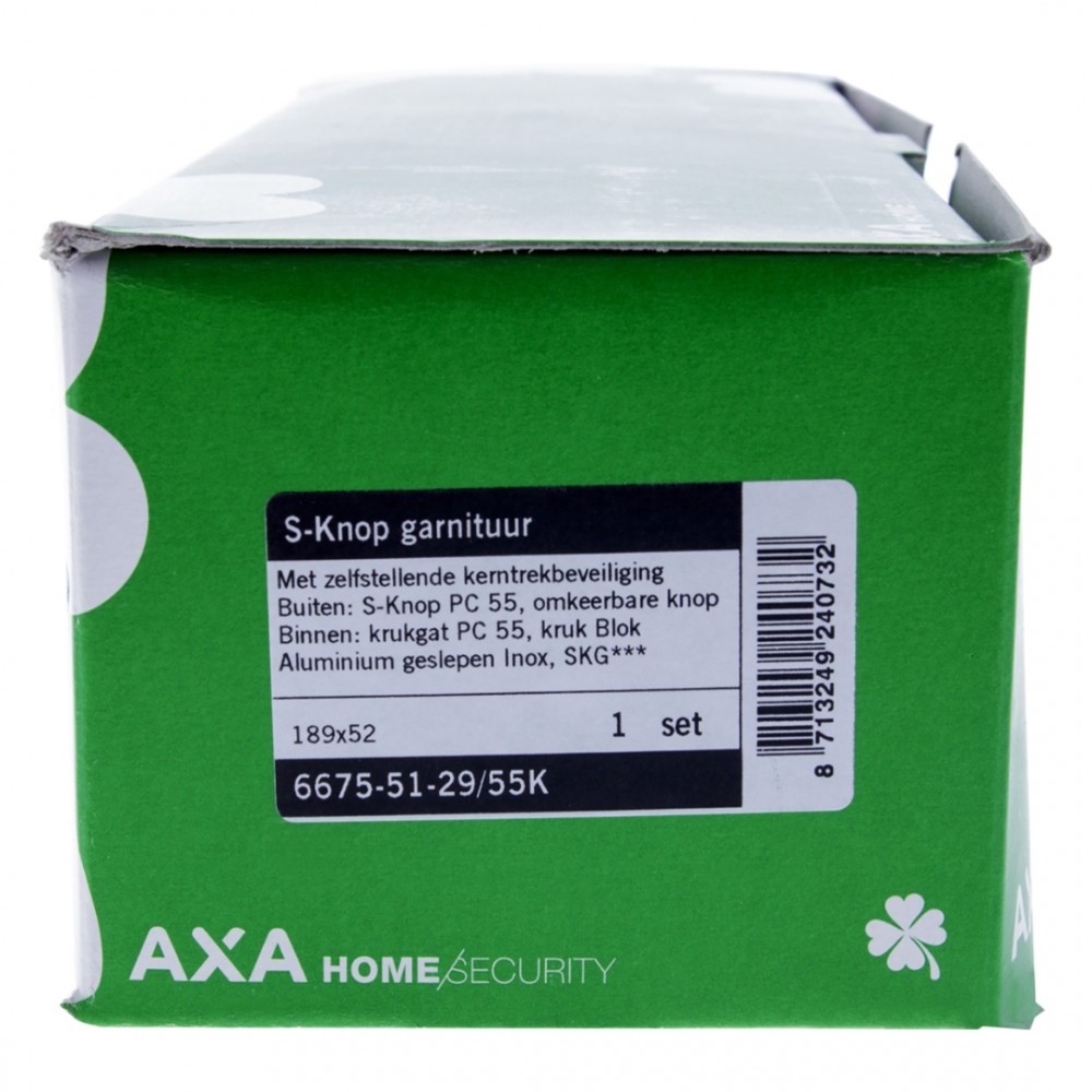 Axa veiligheidsbeslag duwer-kruk - kortschild - PC55 - type 6675-51 - met kerntrekbeveiliging - SKG*** - RVS