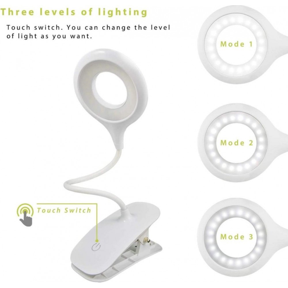 Lemato LED Klemlamp accu met USB Kabel Wit