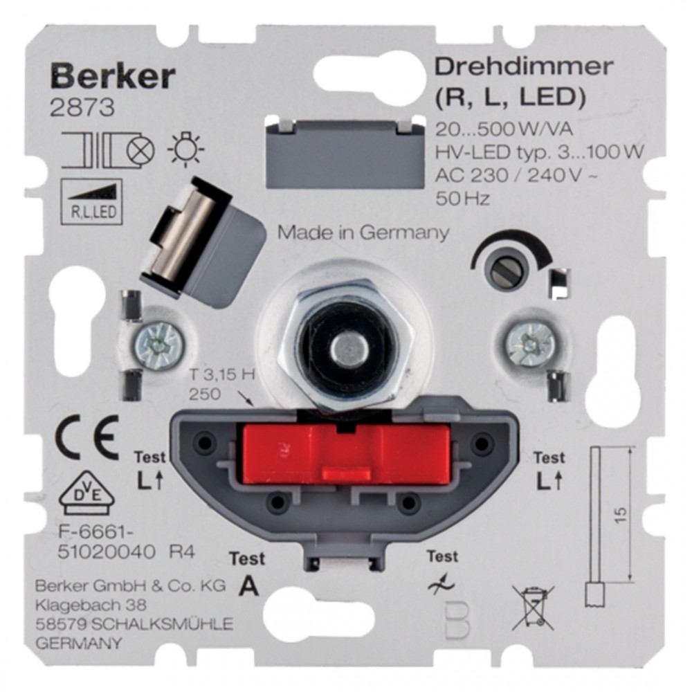 Berker S1 dimmer inbouw - LED 3-100W - universeel 20-500W - druk-wissel