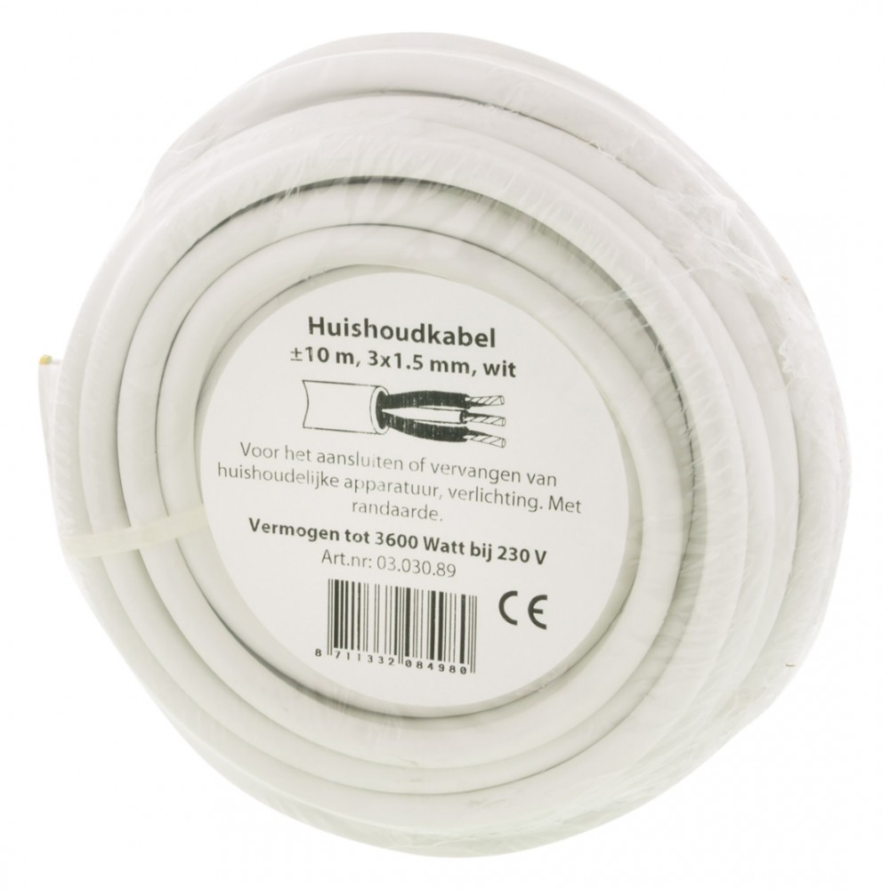 Huishoudsnoer VMVL - 3 x 1.5 mm2 10 m - wit