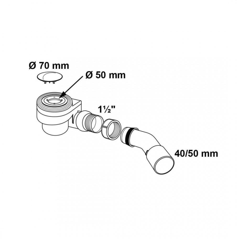 Kirchhoff Douche- en badafvoer 50 mm chroom 1 1/2 x 40/50 mm met afdekking 70 mm