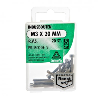 Deltafix inbusbout cilinderkop r.v.s. a2 m3 x 20 mm din 912 20 st.