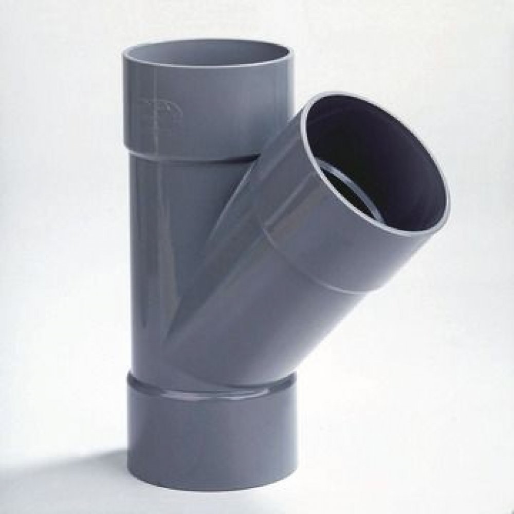 Dyka PVC T-stuk 160mm 3x lijmmof 45° grijs