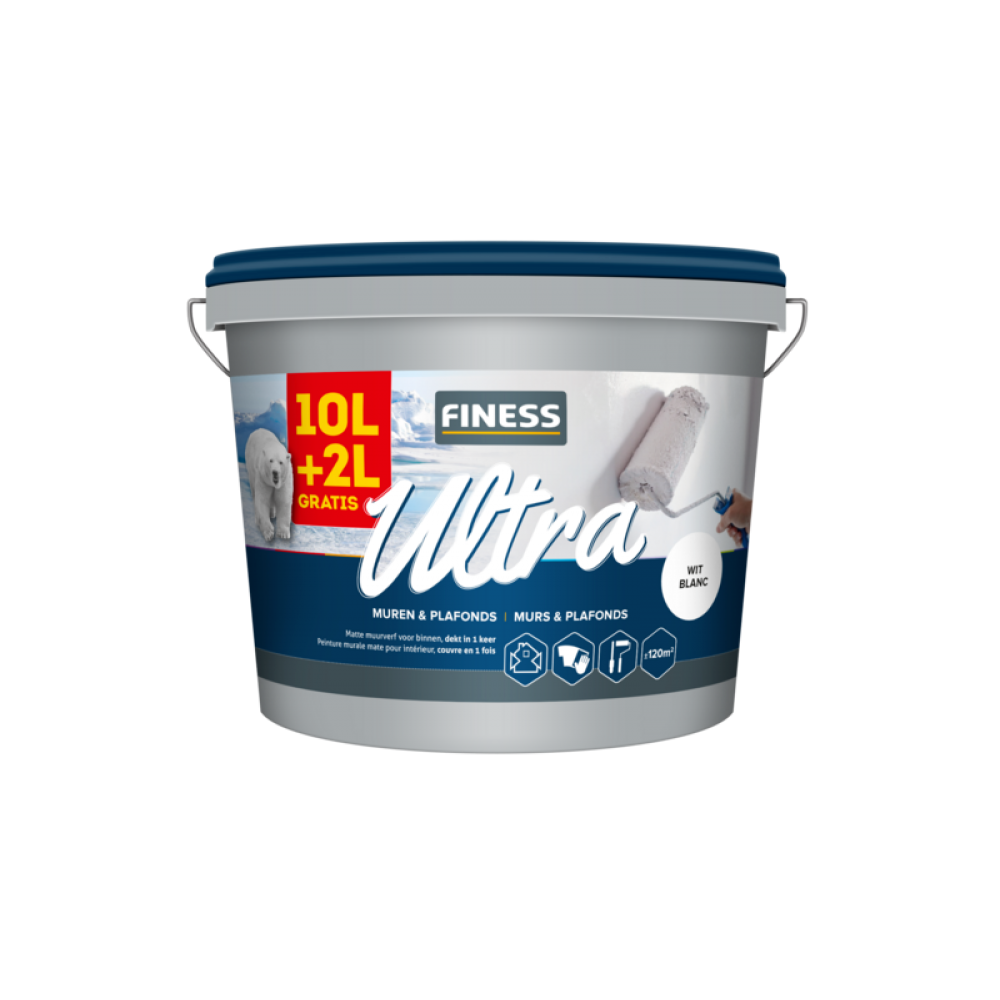 Finess latex Muren en Plafonds Ultra wit 12 Liter