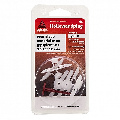 Deltafix hollewandplug type b / 10mm plaat grijs 8 mm 6 st.
