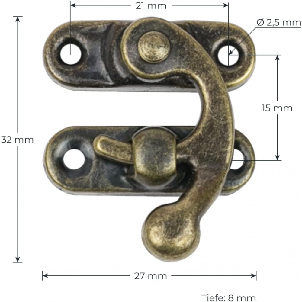 Kistsluiting toggle klink 27x32mm brons