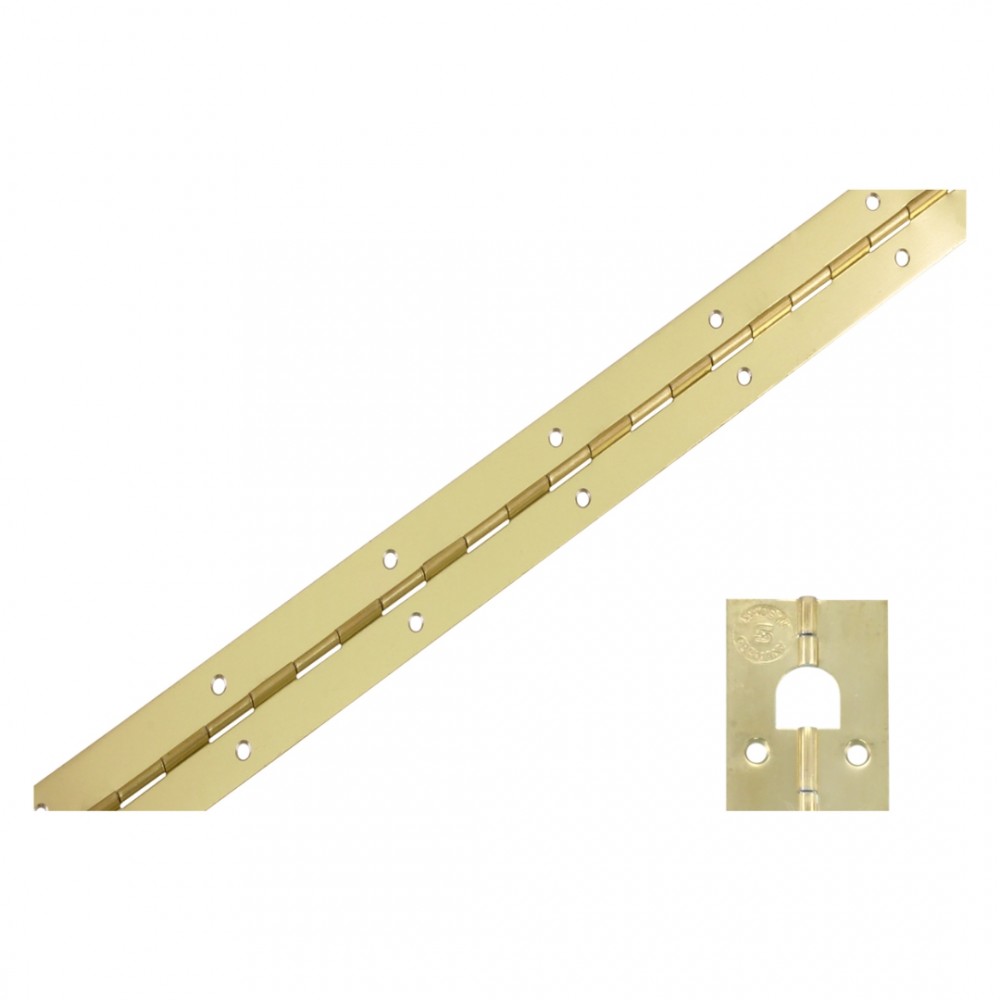 pianoscharnier met ophangoog in scharnier - geboord - messing - 0.7 x 32 x 750 mm