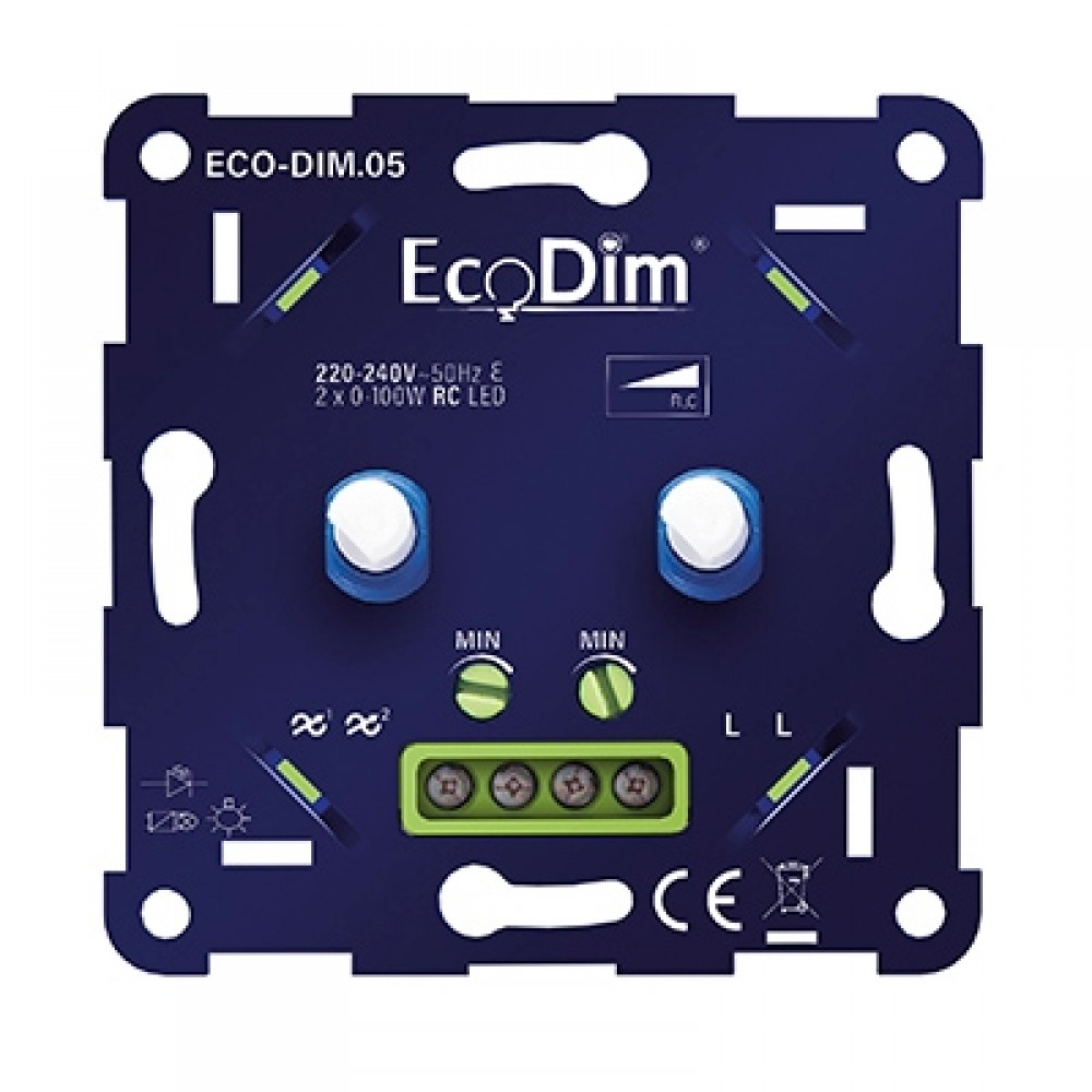 Eco-Dim Led dimmer duo 2x 0-100W fase afsnijding (RC)