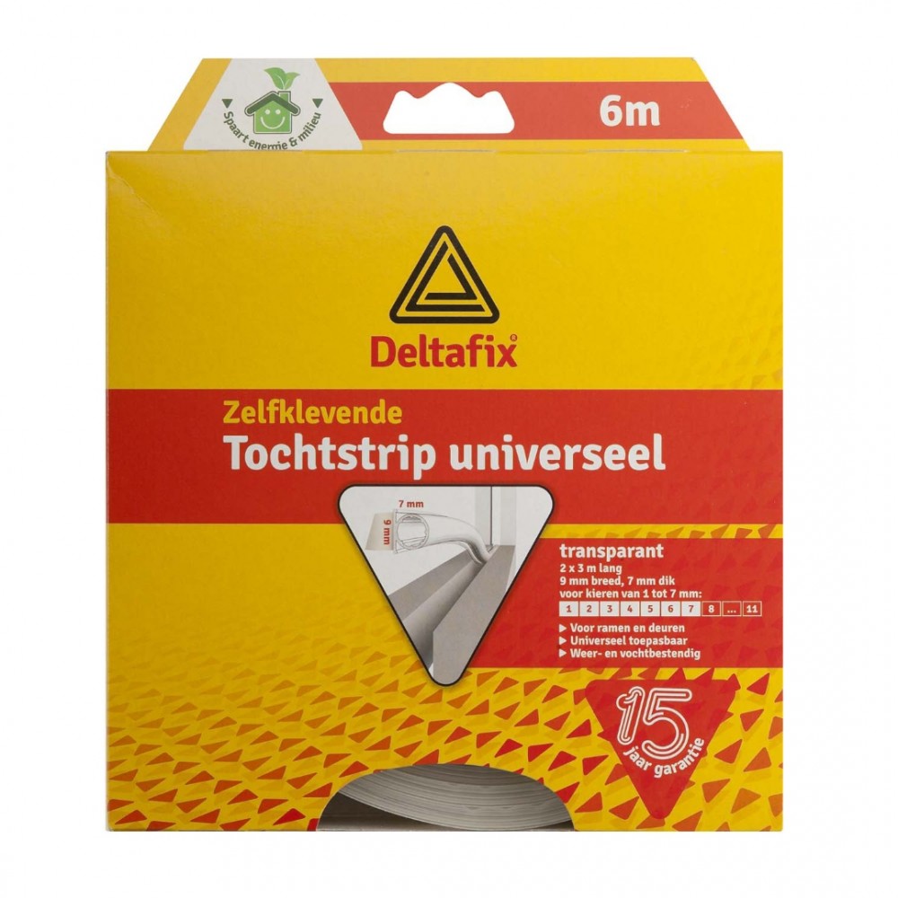 Deltafix tochtstrip zelfklevend universeel tp transparant 6 m x 9 mm x 7 mm