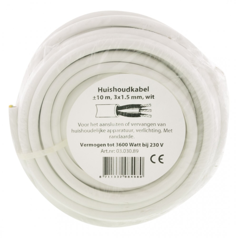 Huishoudsnoer VMVL - 3 x 1.5 mm2 10 m - wit