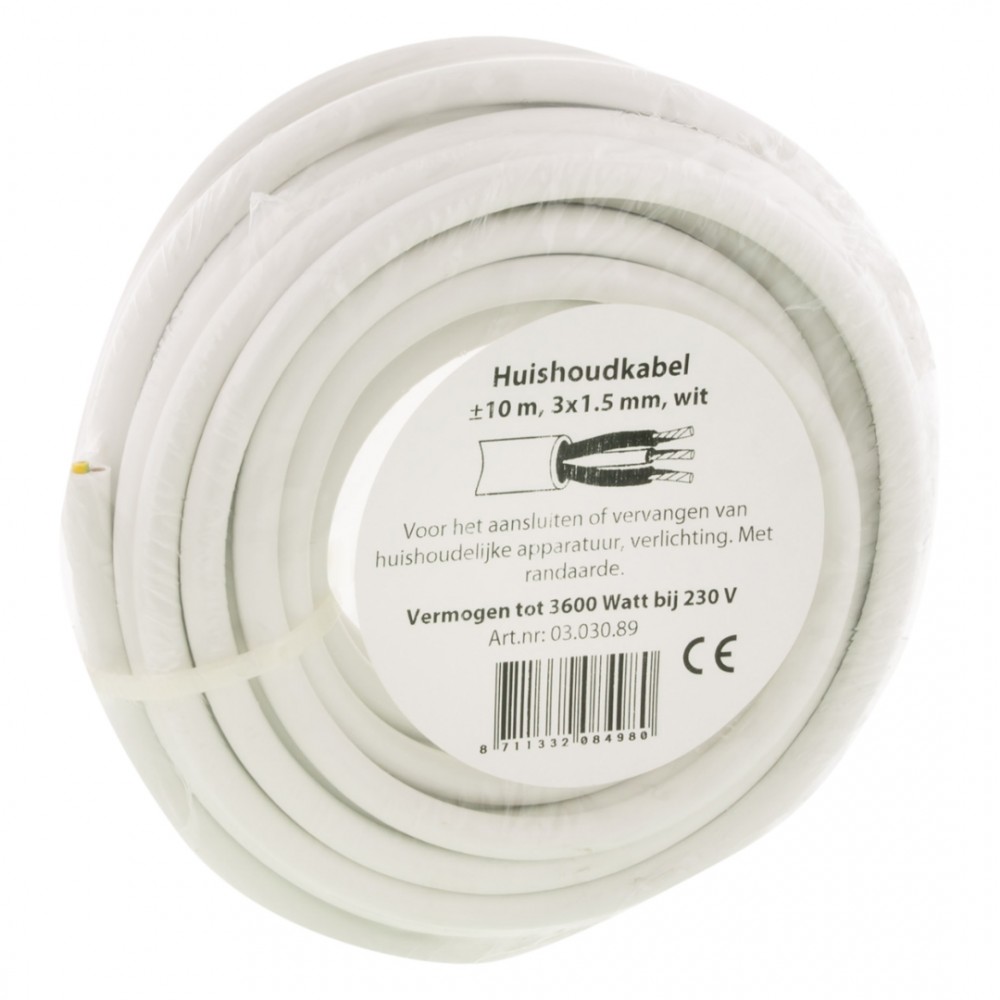 Huishoudsnoer VMVL - 3 x 1.5 mm2 10 m - wit