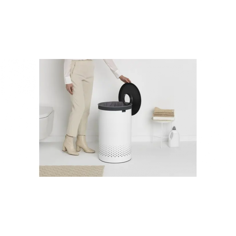 Wasmand - Wasbox met kunststof deksel 60L - White/Dark Grey Wasmand - Wasbox met kunststof deksel 60L - White/Dark Grey