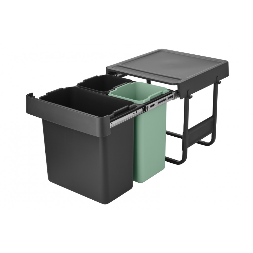 Brabantia Sort & Go Inbouw Prullenbak - 10 + 10 + 20l - Jade Green/Dark Grey Brabantia Sort & Go Inbouw Prullenbak - 10 + 10 + 20l - Jade Green/Dark Grey