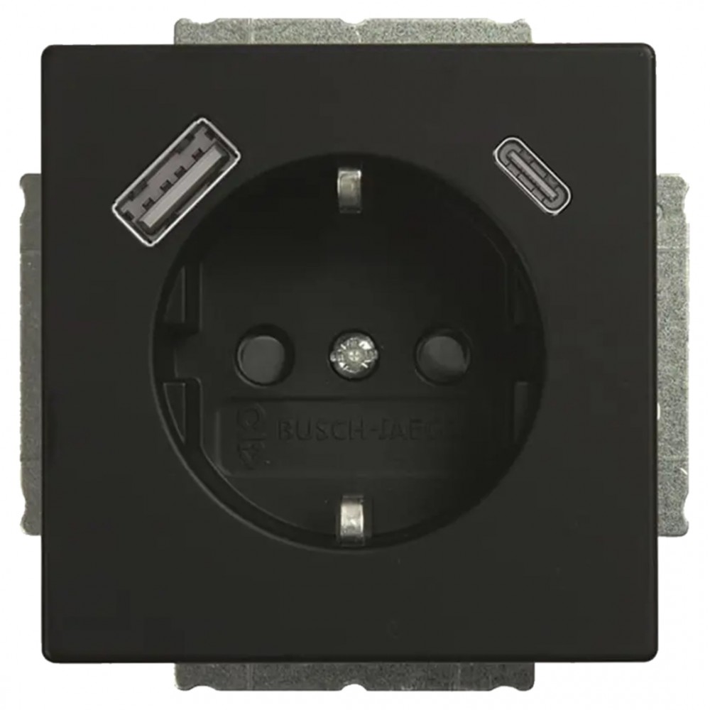 Busch-Jaeger Future Linear contactdoos inbouw - 1-voudig - randaarde - USB A/C - zwart
