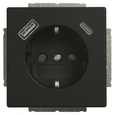 Busch-Jaeger Future Linear contactdoos inbouw - 1-voudig - randaarde - USB A/C - zwart