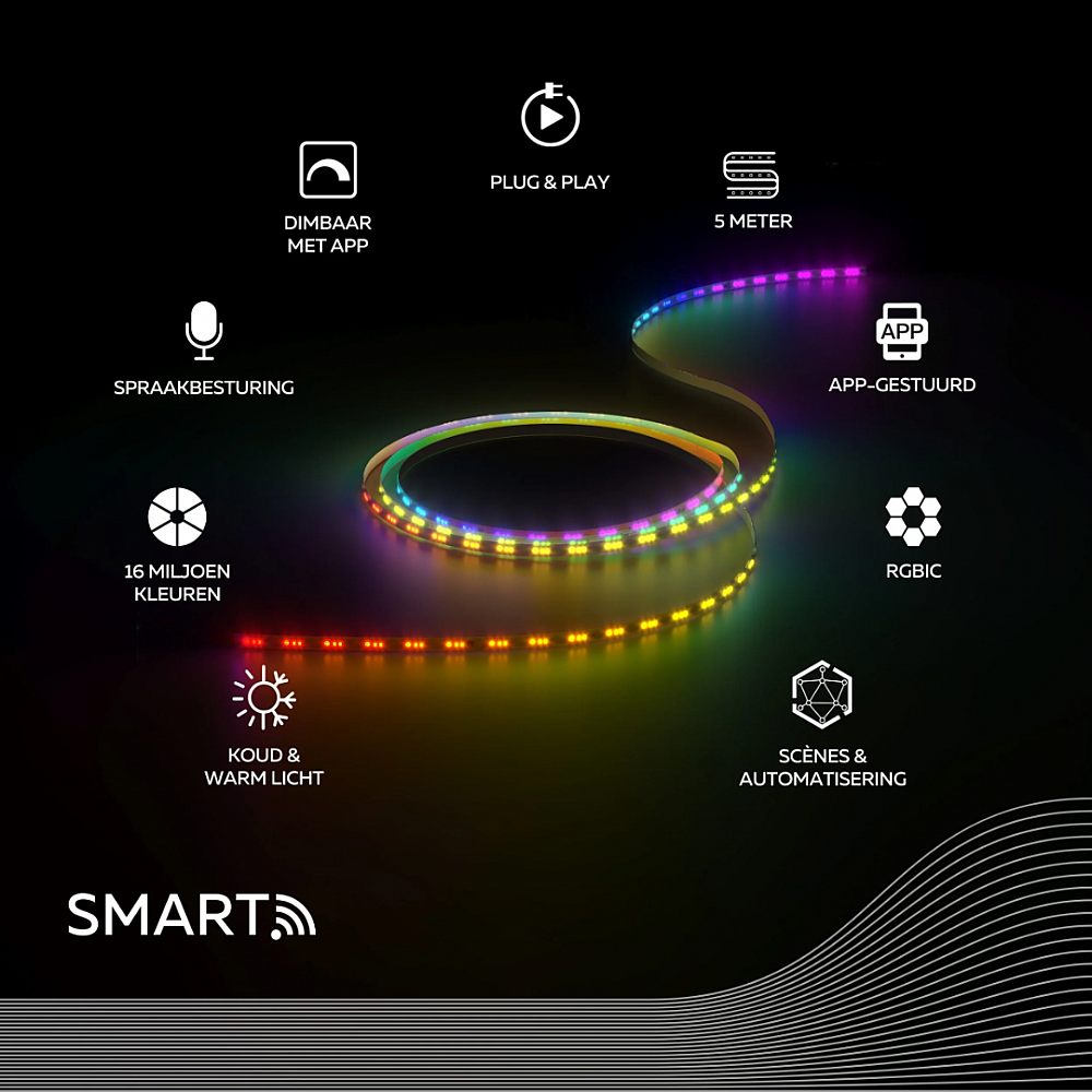 CALEX Smart ledstrip voor binnen RGBIC / CCT app bedienbaar 5 meter
