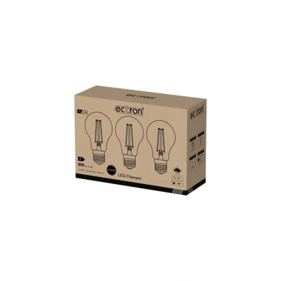 Ectron Ledlamp 3-pack Standard GLS A60 Clear Straight filament 220-240V 7.5W 806lm 2700K E27