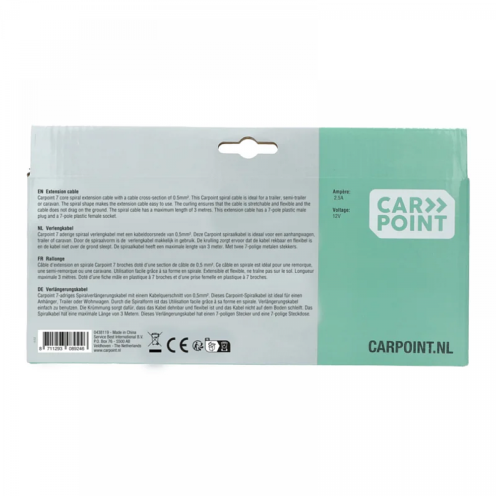 Carpoint Spiraal Trailer Verlengkabel 7p>7p Stekker/Stekkerdoos