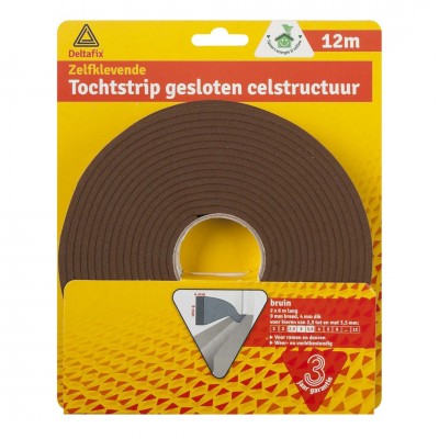 Deltafix tochtstrip zelfklevend gesloten celstructuur bruin 12 m x 9 mm x 4 mm