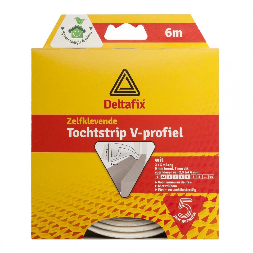 Deltafix tochtstrip zelfklevend v-profiel epdm wit 6 m x 9 mm x 7 mm