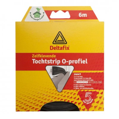 Deltafix tochtstrip zelfklevend o-profiel epdm zwart 6 m x 9 mm x 6 mm