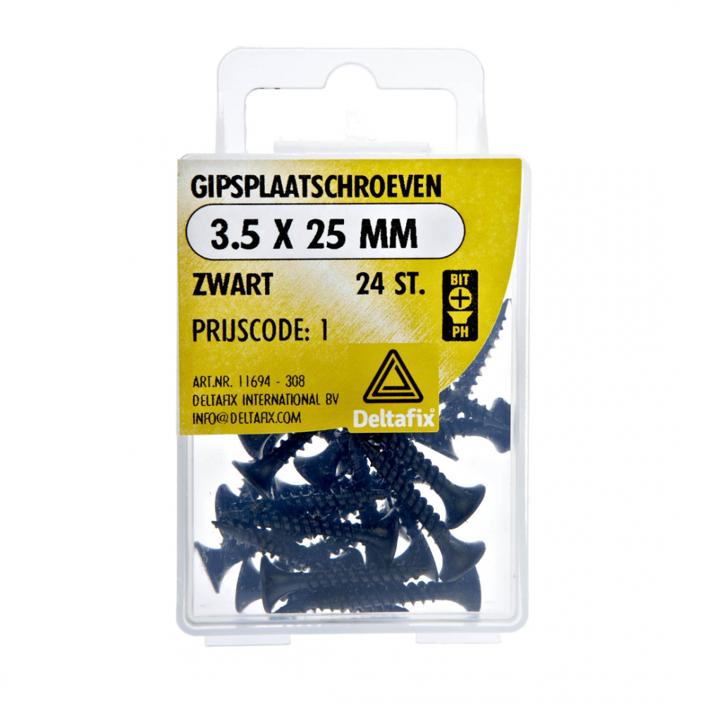 Deltafix gipsplaatschroef zwart 3.5 x 25 mm 24 st.