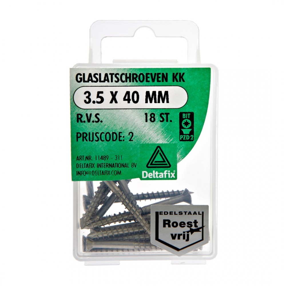 Deltafix glaslatschroef r.v.s. a2 3.5 x 40 mm 18 st.