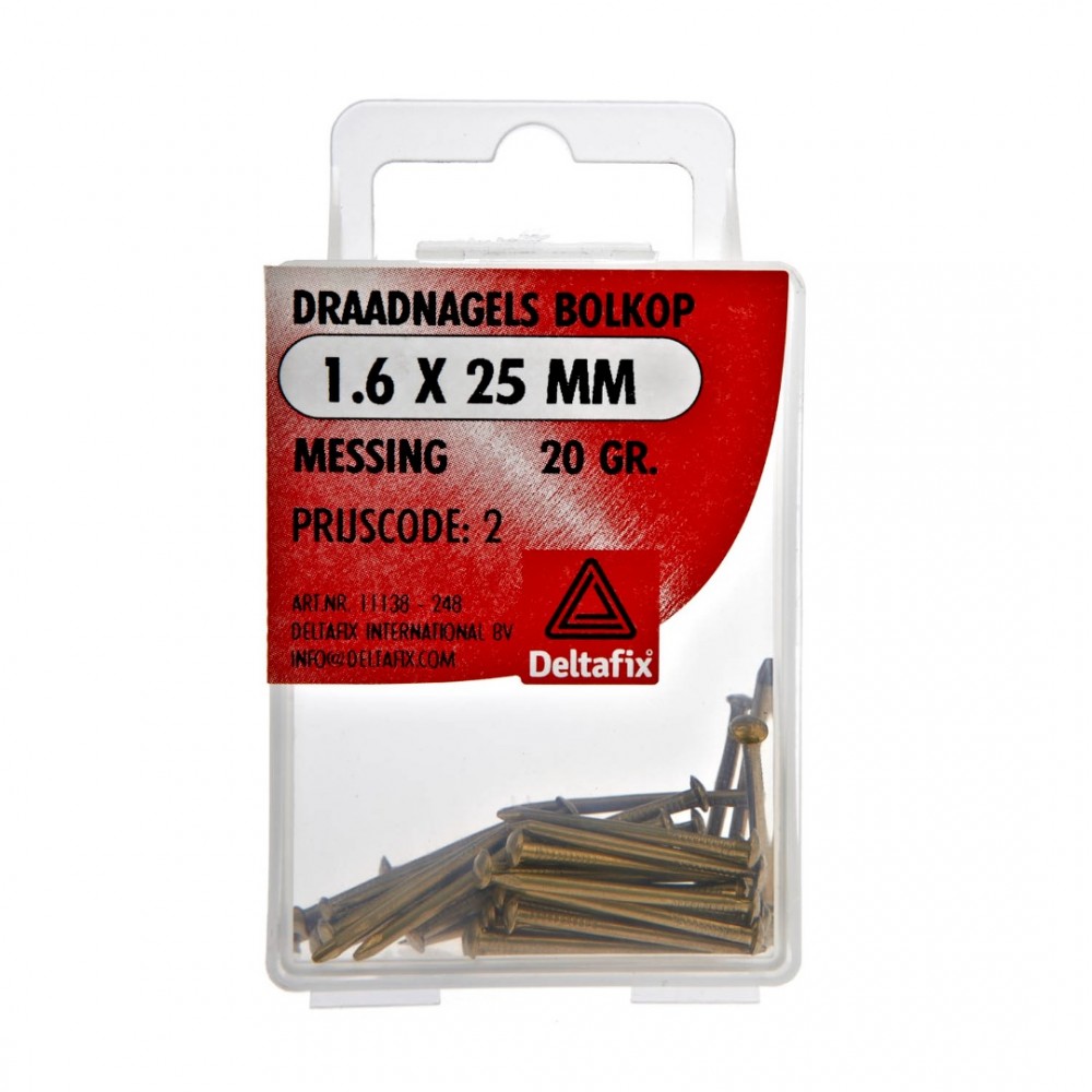 Deltafix draadnagel bolkop messing 1.6 x 25 mm 20 gr.