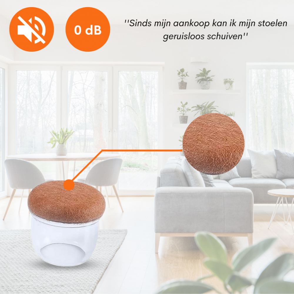 Flooq stoelpootdop met vilt fien rond 19 tot 25 mm transparant 8 st.