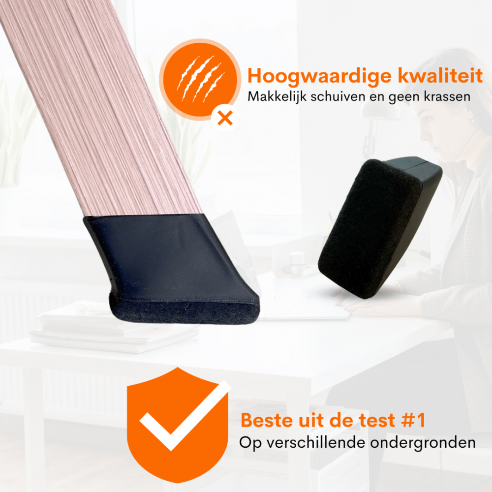 Flooq stoelpootdop met vilt frits rechthoek schuin 34 x 15 mm zwart 8 st.