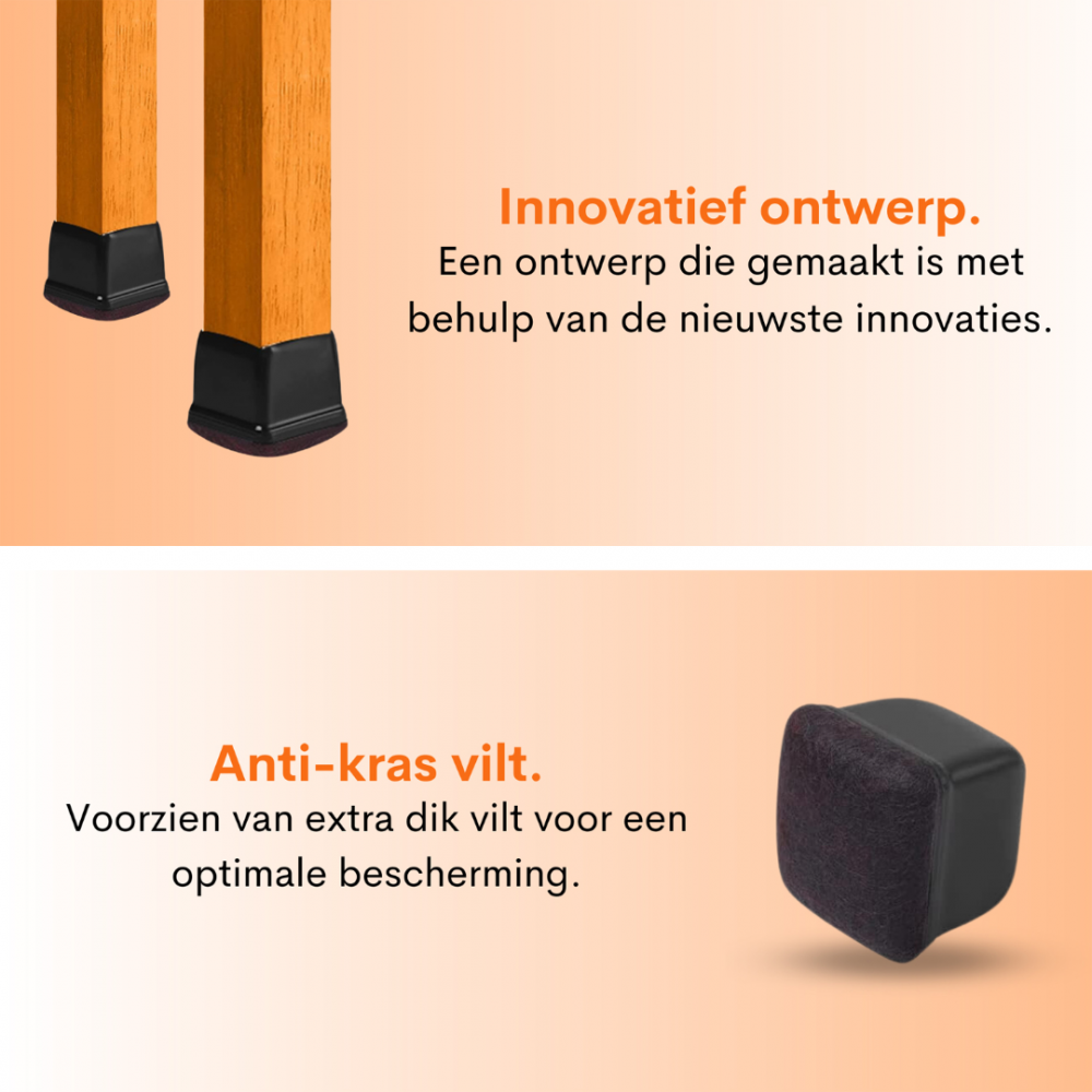 Flooq stoelpootdop met vilt franz vierkant 19 tot 25 mm zwart 8 st.