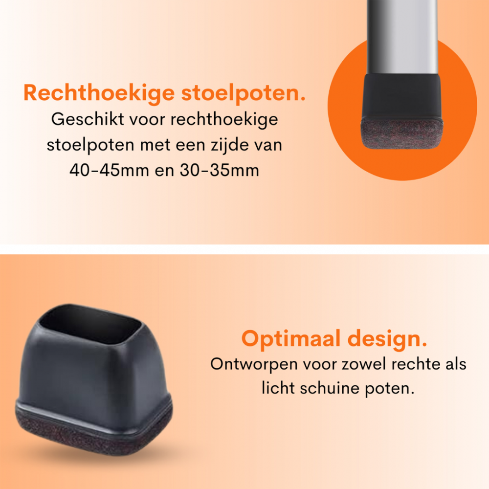 Flooq stoelpootdop met vilt friso rechthoek 30 x 15 mm zwart 8 st.