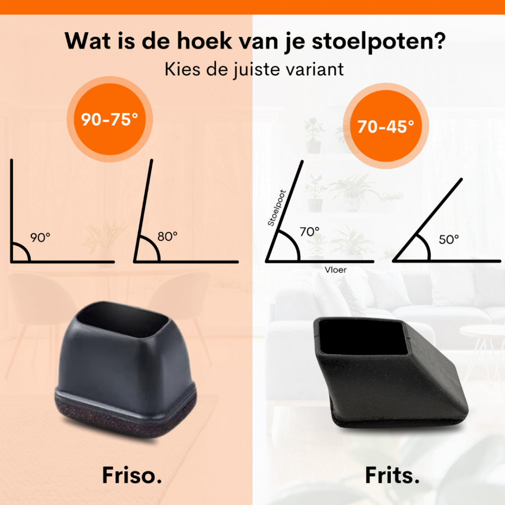 Flooq stoelpootdop met vilt frits rechthoek schuin 27 x 12 mm zwart 8 st.