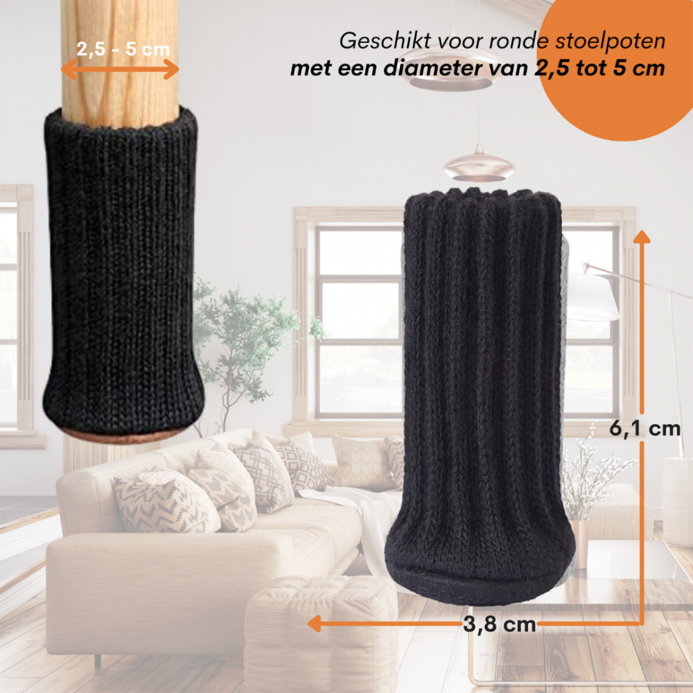 Flooq stoelpootdop met vilt felice sok licht schuin 20 tot 50 mm zwart 8 st.