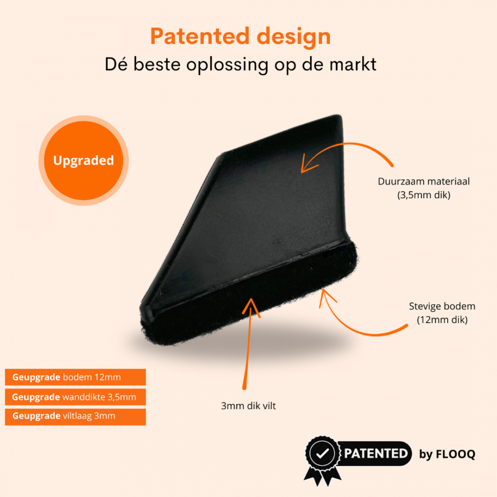Flooq stoelpootdop met vilt frits rechthoek schuin 34 x 15 mm zwart 8 st.