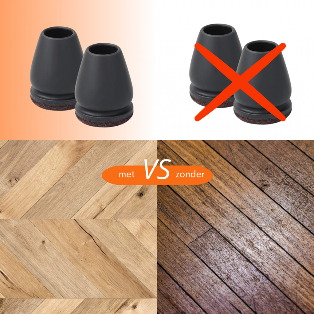 Flooq stoelpootdop met vilt floor rond 22 tot 28 mm zwart 8 st.