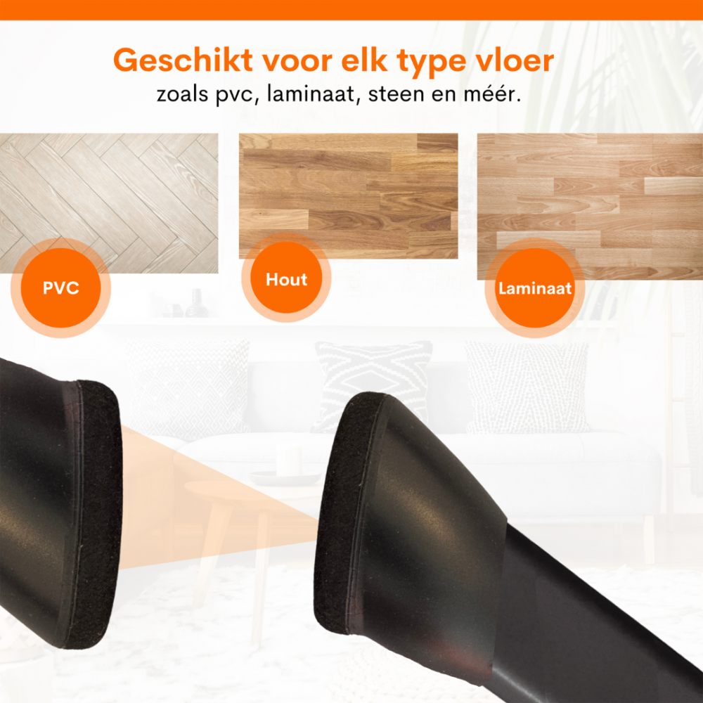 Flooq stoelpootdop met vilt finn ovaal schuin 45 x 30 mm zwart 8 st.