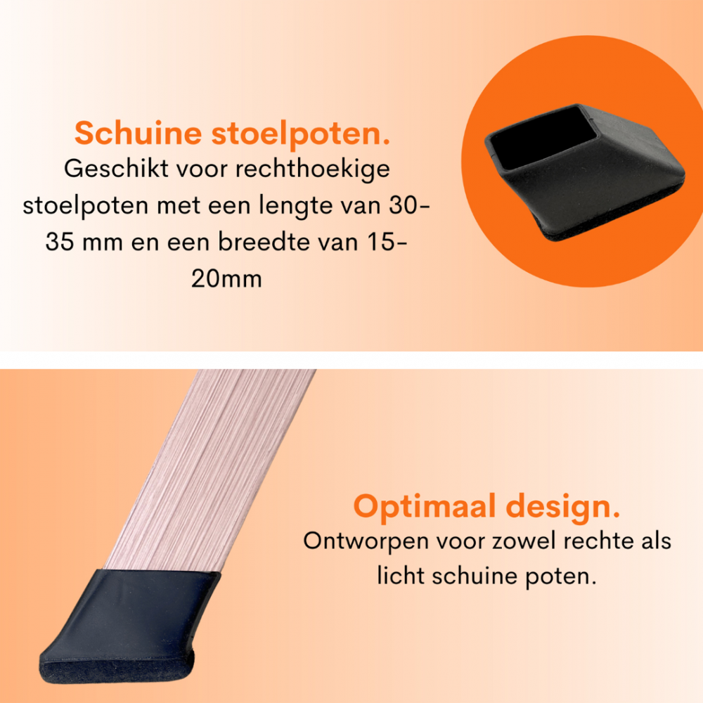 Flooq stoelpootdop met vilt frits rechthoek schuin 27 x 12 mm zwart 8 st.