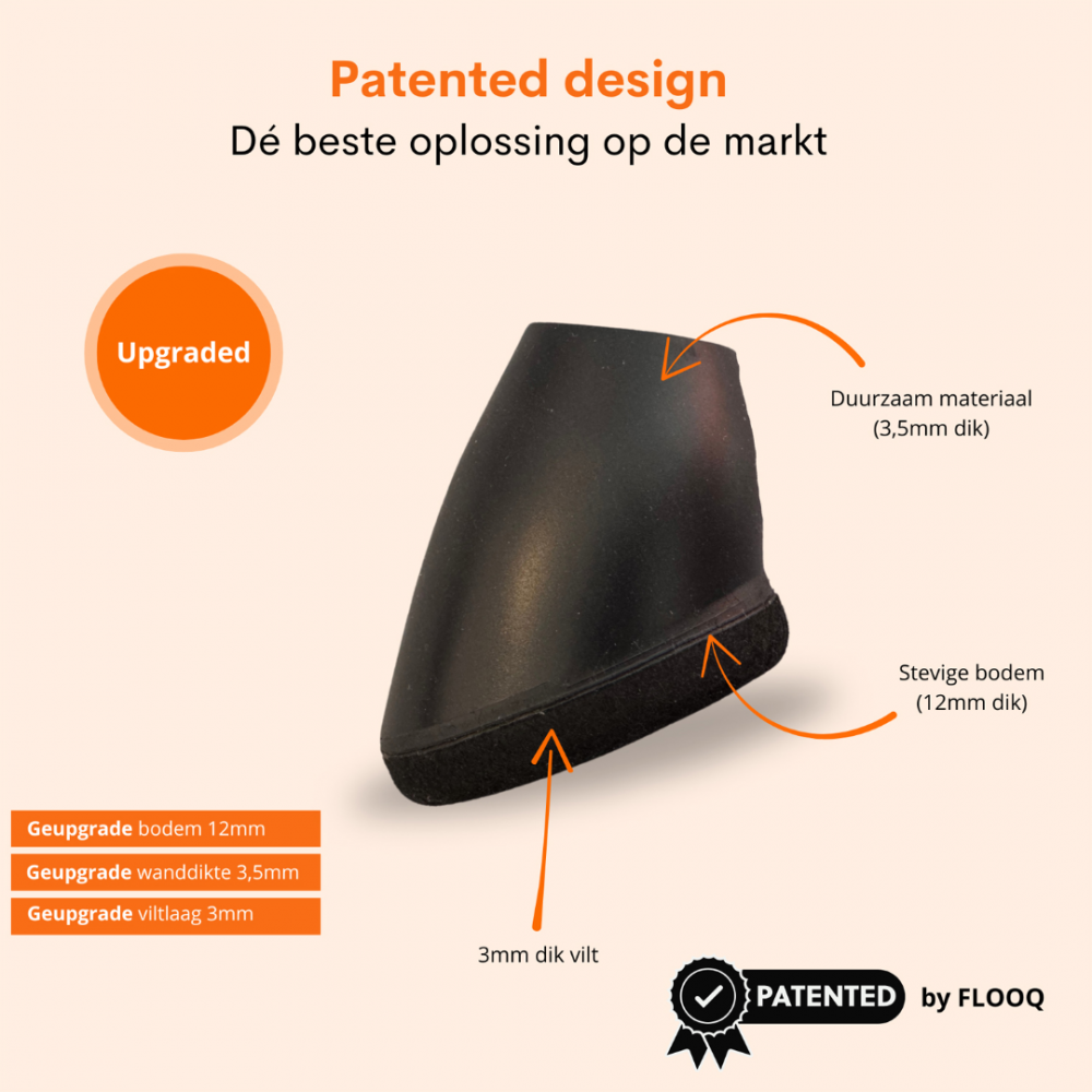 Flooq stoelpootdop met vilt finn ovaal schuin 45 x 30 mm zwart 8 st.