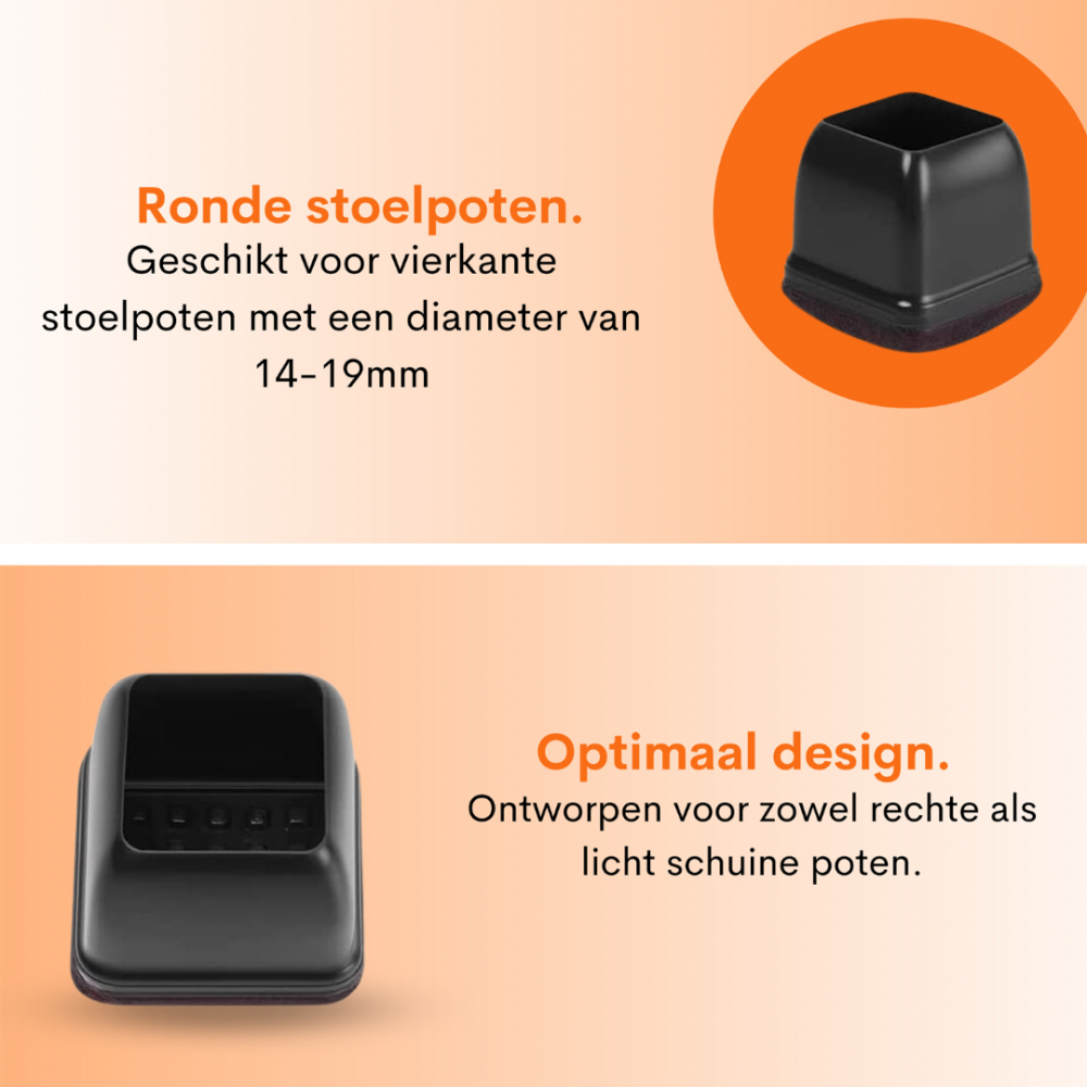 Flooq stoelpootdop met vilt franz vierkant 19 tot 25 mm zwart 8 st.