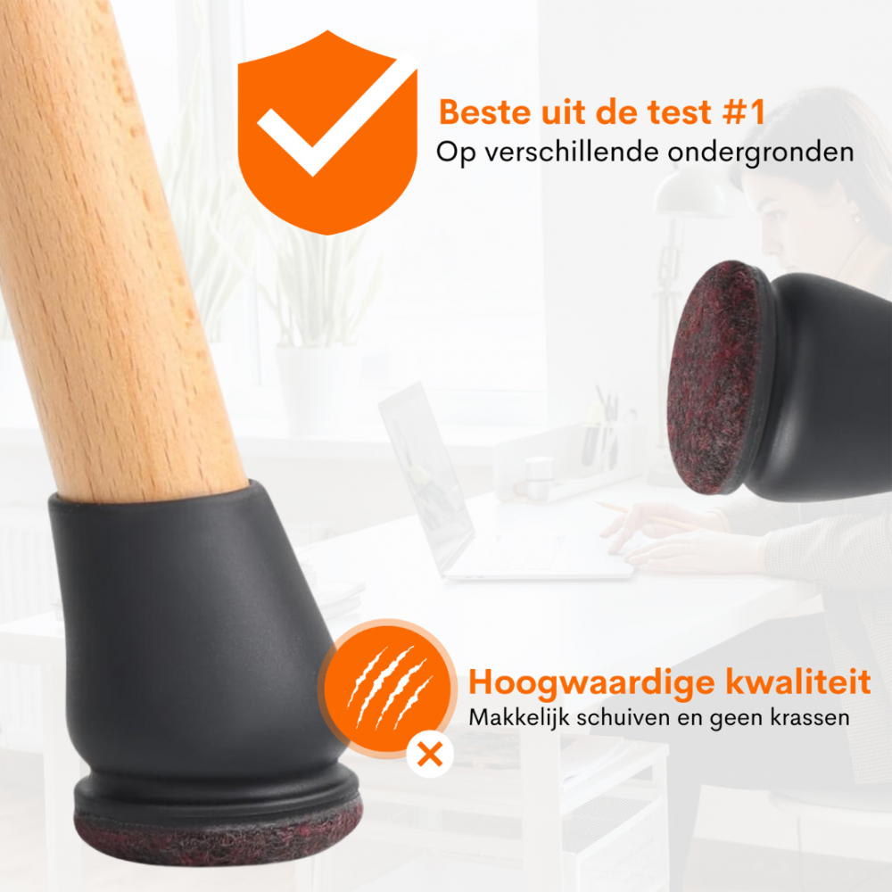 Flooq stoelpootdop met vilt floor rond 14 tot 21 mm zwart 8 st.