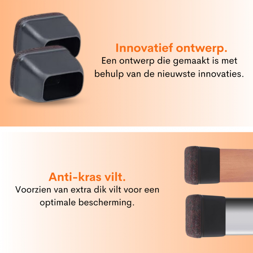 Flooq stoelpootdop met vilt friso rechthoek 30 x 15 mm zwart 8 st.