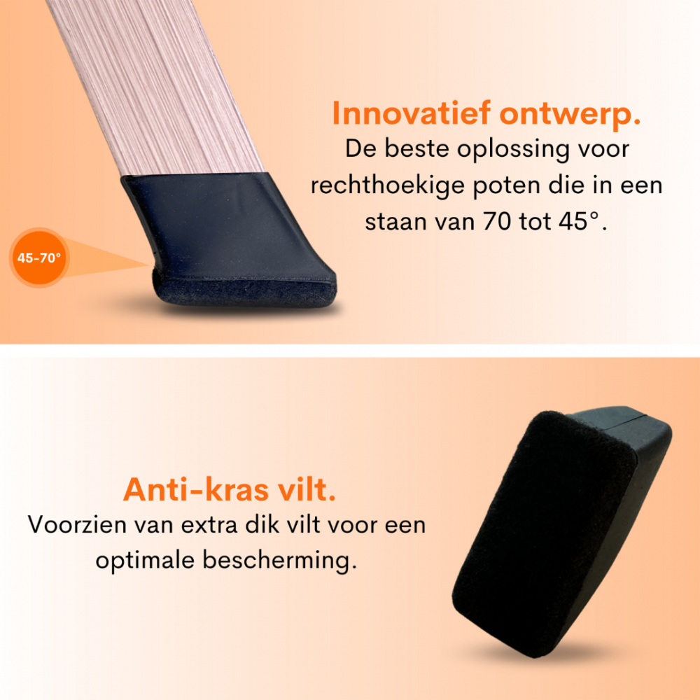 Flooq stoelpootdop met vilt frits rechthoek schuin 27 x 12 mm zwart 8 st.