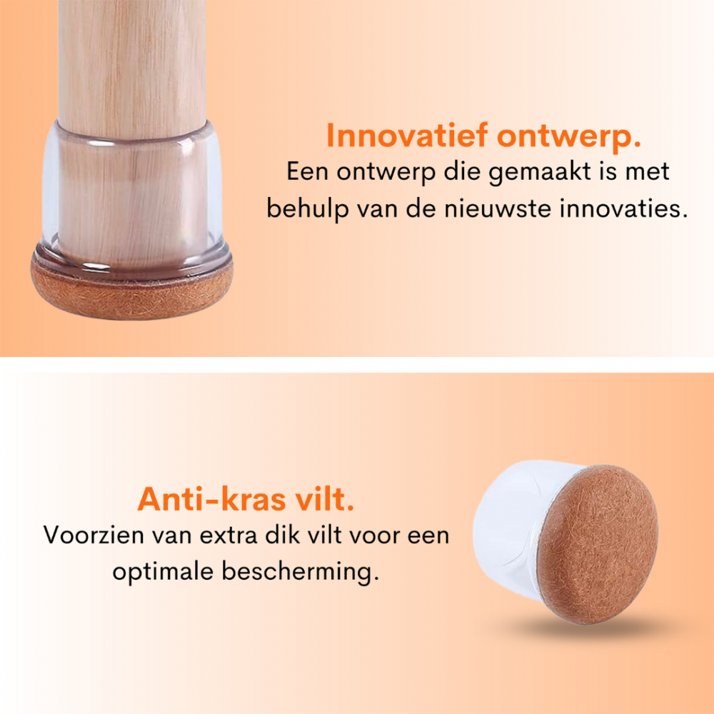 Flooq stoelpootdop met vilt fien rond 19 tot 25 mm transparant 8 st.