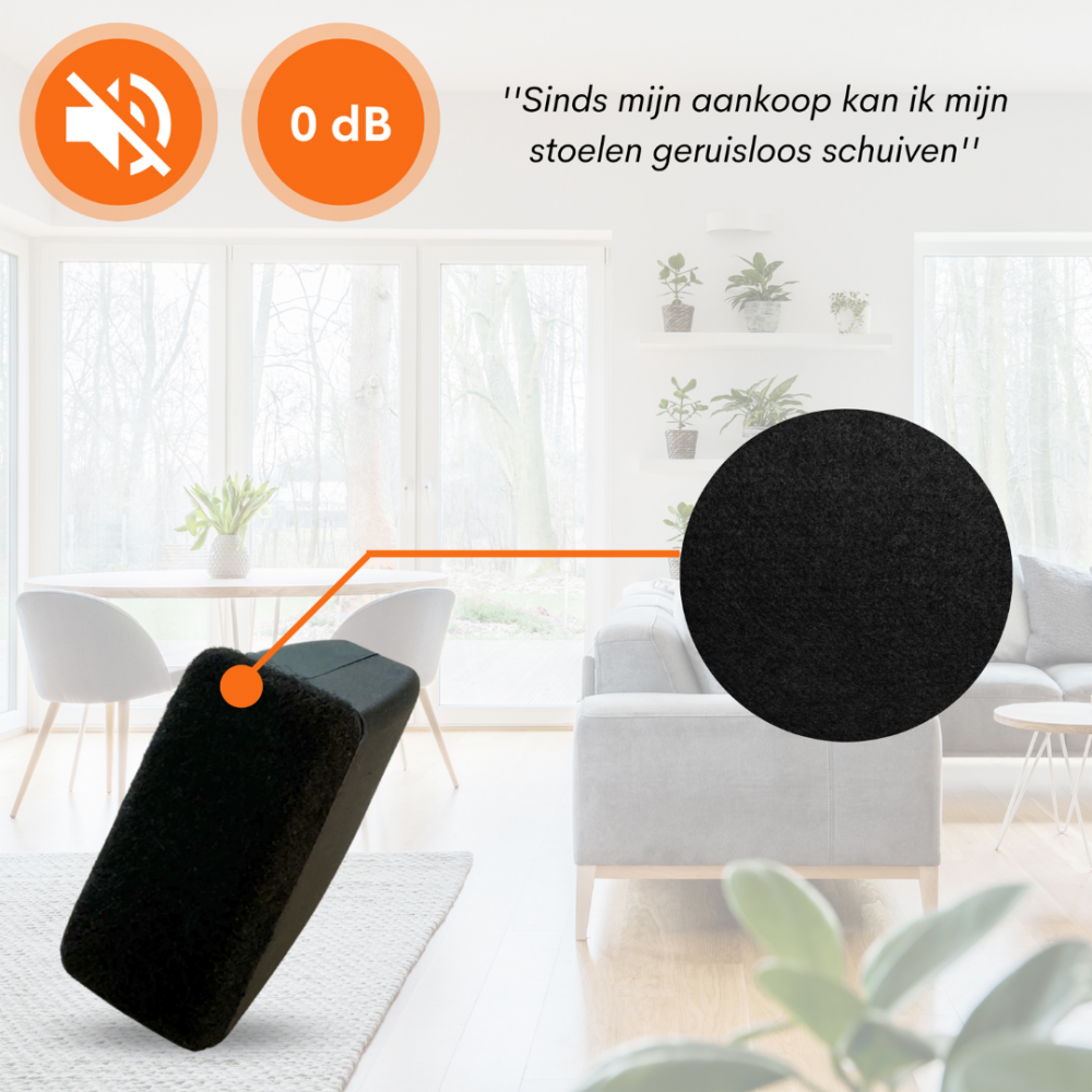 Flooq stoelpootdop met vilt frits rechthoek schuin 27 x 12 mm zwart 8 st.