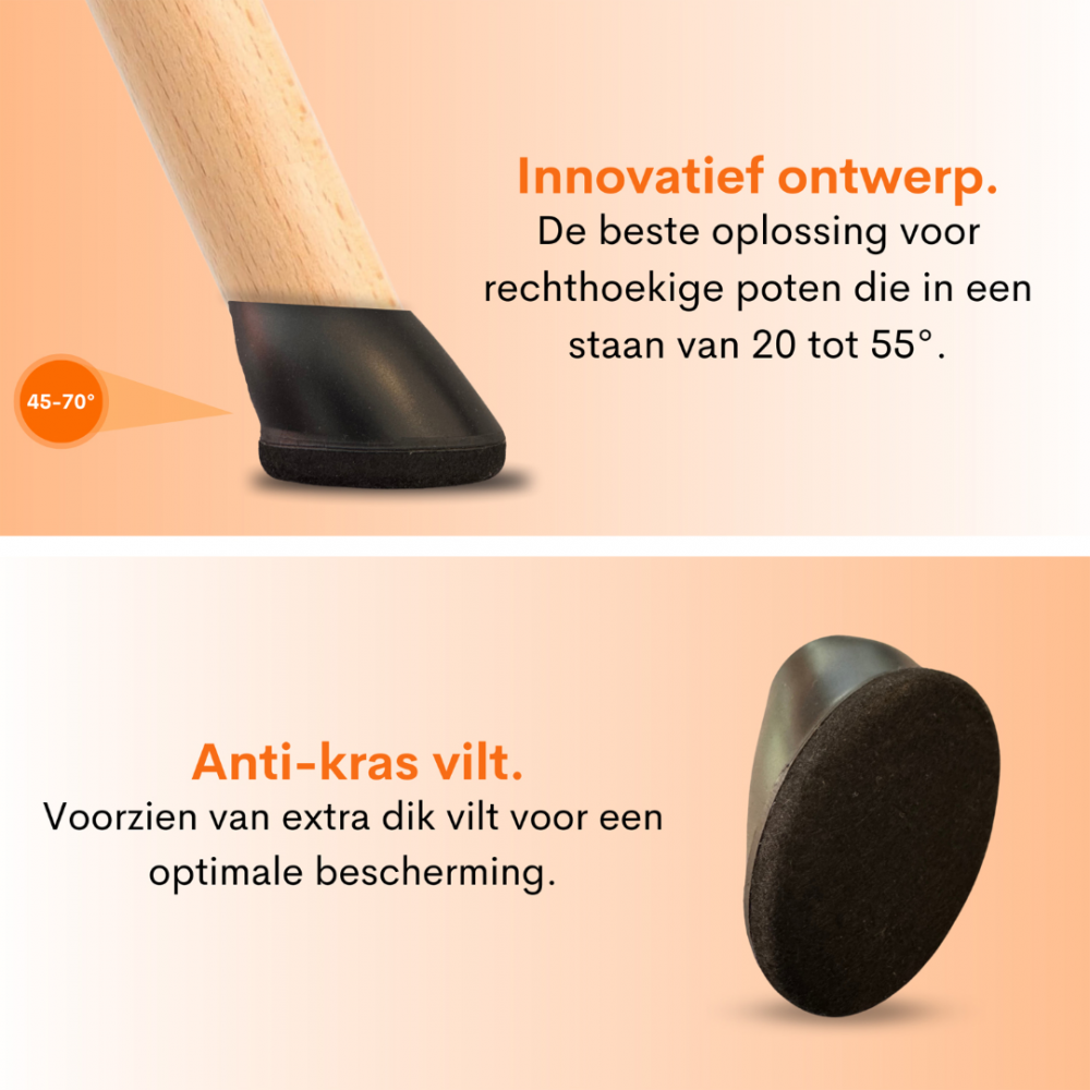 Flooq stoelpootdop met vilt finn ovaal schuin 45 x 30 mm zwart 8 st.