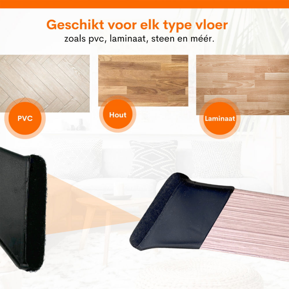 Flooq stoelpootdop met vilt frits rechthoek schuin 34 x 15 mm zwart 8 st.